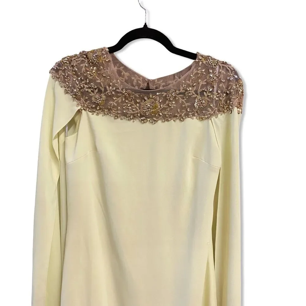 Marchesa Notte Yellow cape dress midi Gold Embellishments tulle evening $1700 4